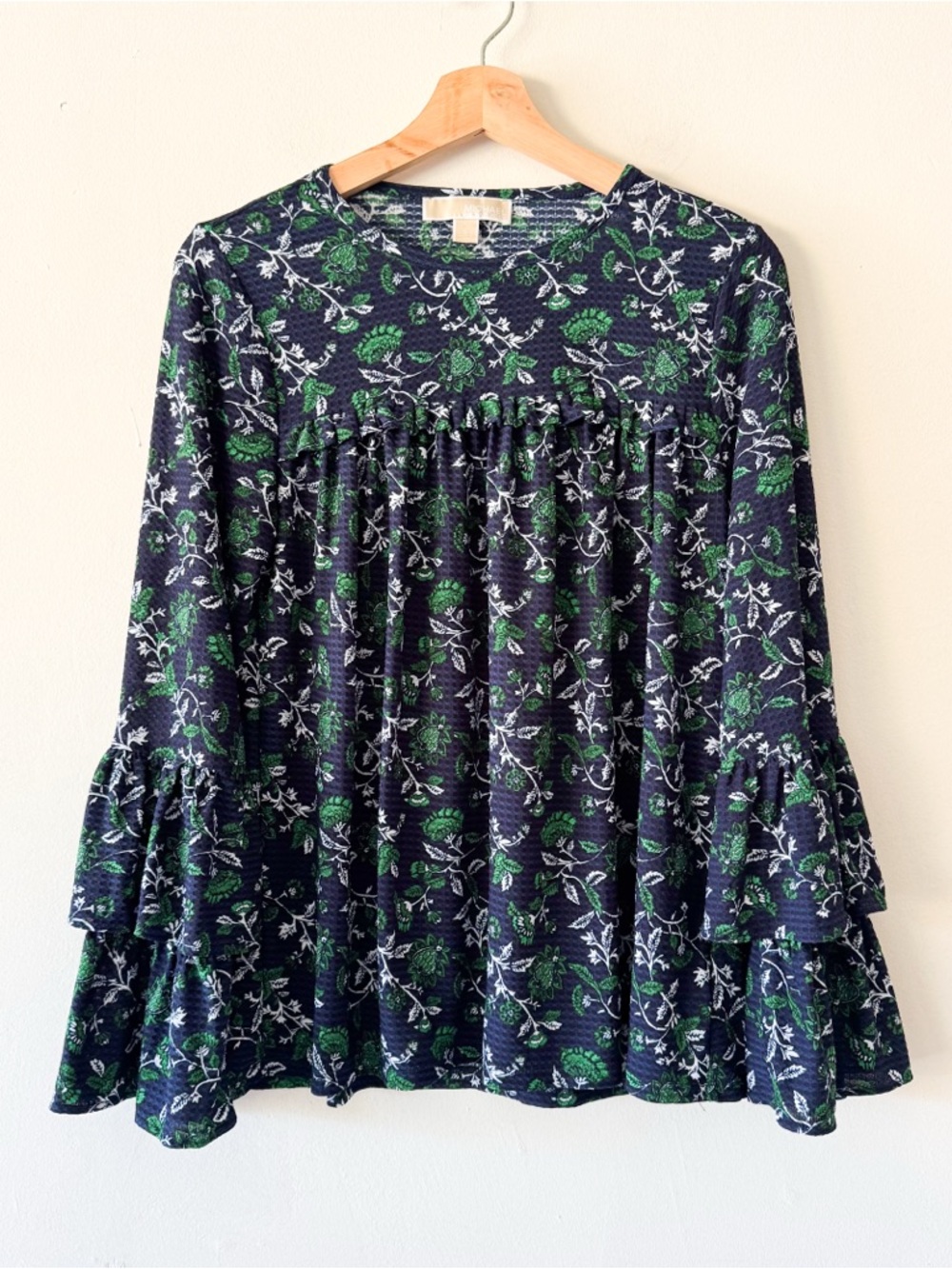 Michael Kors Women's Navy‎ Floral Ruffle-Sleeve Top Size S